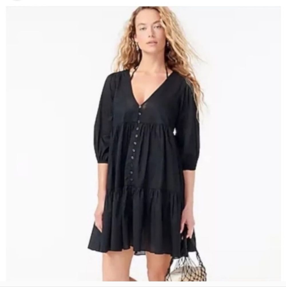 Jcrew 100% Cotton Black 3/4 Long Sleeve Beach Dress Cover Up S Small